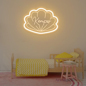 Custom Seashell Name Neon Sign, USB Light Up Sign, Shell Shape Night Light, Kids Room Decor, Shell Decor, Baby Girl Mermaid Name Sign