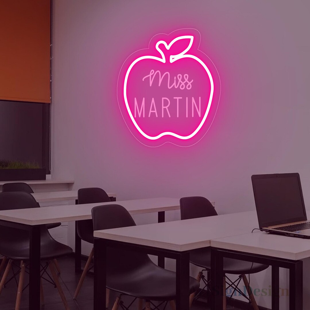 Custom Teacher Name Neon Sign for Classroom, Apple Shape Teacher Name ...