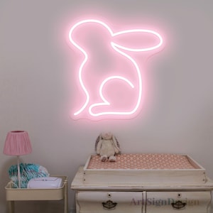 Letrero de neón de conejito de Pascua, letrero de conejo de Pascua, regalos de Pascua para niños, arte de pared de conejo, decoración de pared de Pascua, decoración de habitación de niños, regalos de Pascua