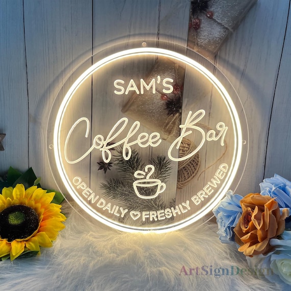 Custom Coffee Bar Sign for Kitchen |Custom Coffee Decor |Carved Neon Sign| Coffee Lover Gift | Cafe Shop Bar Sign|Teacher's Day gifts