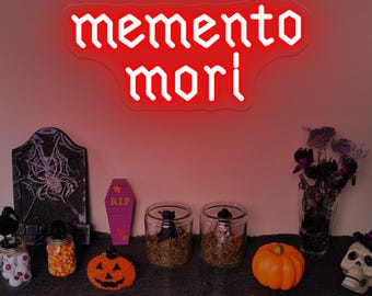 Memento Mori Leuchtreklame, benutzerdefinierte Gothic Neon Home Wanddekor, stoischen Schädel Goth Dekor, Gothic Dekor, Goth Wandkunst Zeichen, personalisierte Geschenke