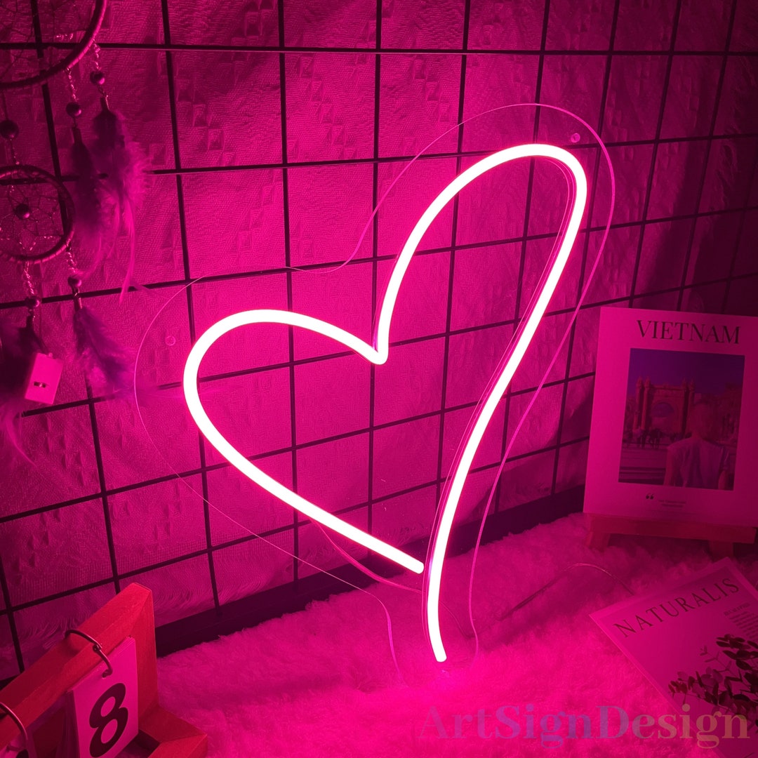 Heart Neon Sign, Love Heart Neon Sign, Love Sign, Minimalist LED Neon ...