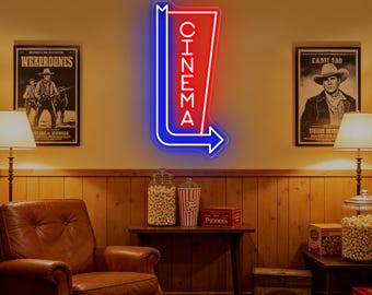 Cinema Arrow Neon Sign Cinema LED Light Theater Sign Movie Time Neon Custom Cinema Sign Movie Night Decors Wall Art,Home Theater Light