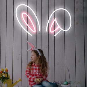 Letrero de neón con orejas de conejo de Pascua, letrero de conejo de Pascua, regalos de Pascua para niños, arte de pared con orejas de conejo, decoración de pared de Pascua, decoración de habitación de niños