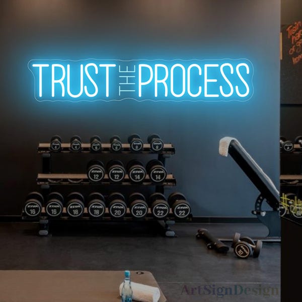 Trust The Process Neon Sign, Custom Home Gym LED Light, Motivational Quotes Sign, Office Fitness Studio Wall Decor, Gym Lover Gift