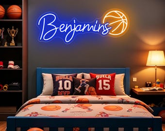 Custom Basketball Name Neon Sign, Boy's Bedroom Nursery Name LED Neon Light,  Birthday Party Decor,Basketball Player Gifts,Christmas Gifts