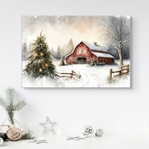 Festive Christmas Barn Art, Winter, Rustic Print, Red Barn, Country ...