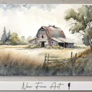 Watercolor Barn Wall Art, Farmhouse, Landscape, Countryside, Neutral, Country Art, Homestead, Museum Quality Canvas or Print