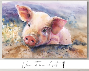 Charming Baby Pig Watercolor Wall Art Print – Cute Farm Animal Nursery Decor, Country Piglet Illustration, Rustic Kids Room Artwork