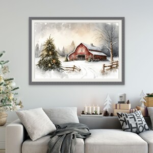 Festive Christmas Barn Art, Winter, Rustic Print, Red Barn, Country ...