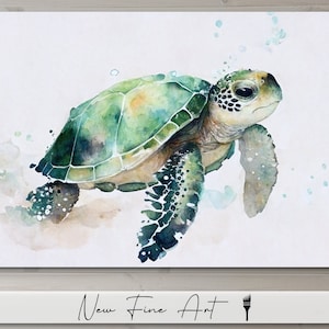 Watercolor Baby Sea Turtle, Coastal Nursery, Baby Shower Gift, Beach Ocean Theme, Underwater Sea Creature Museum Quality Canvas or Print