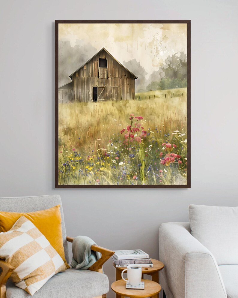 Rustic Barn Wall Art Wildflower Meadow Print – Country Farmhouse ...