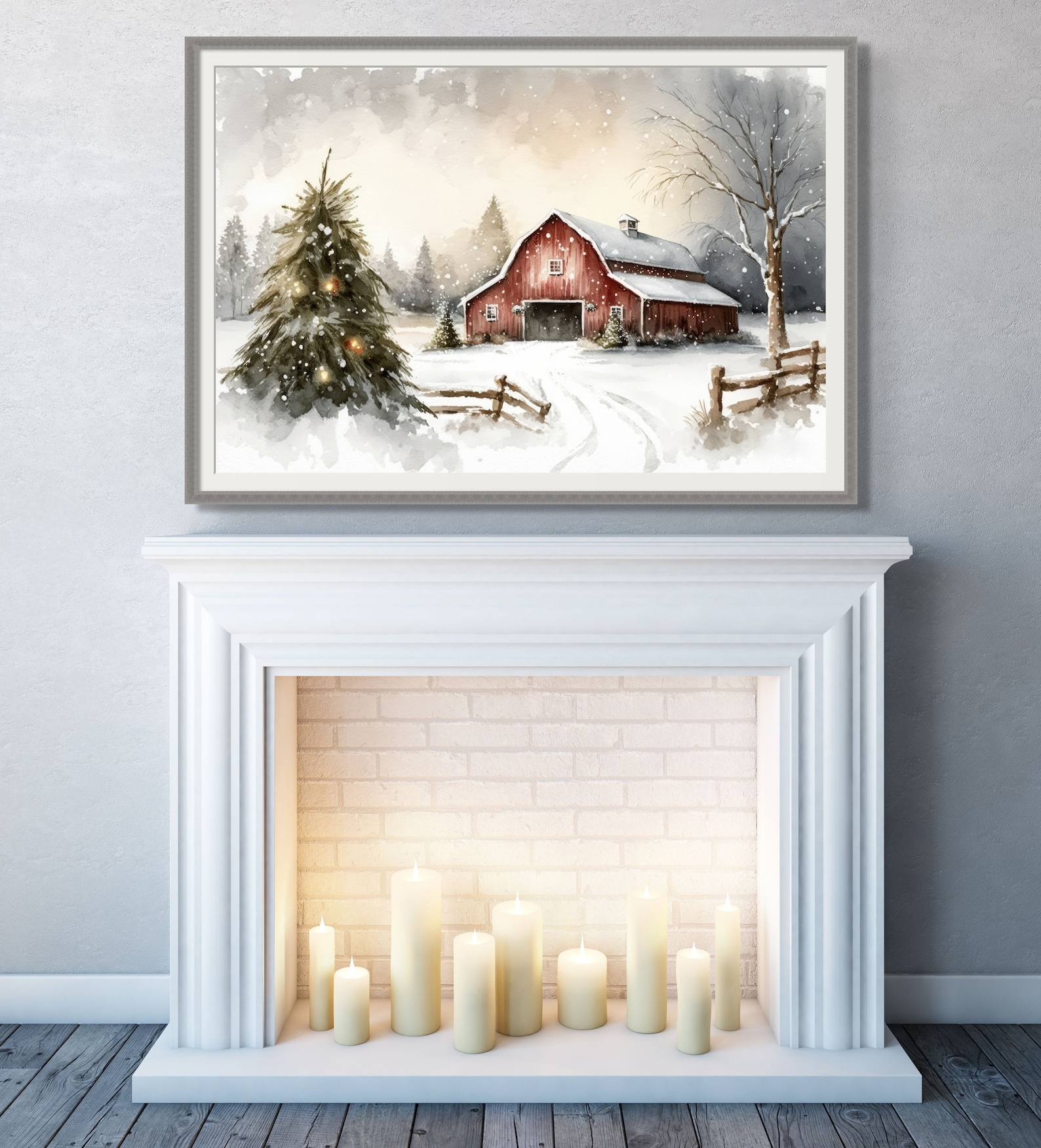 Festive Christmas Barn Art, Winter, Rustic Print, Red Barn, Country ...