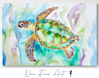 Hand Painted Sea Turtle Watercolor Art - Vibrant Marine Life Wall Decor, Ocean Inspired Art Print, Beach House Decor, Coastal Gift Idea