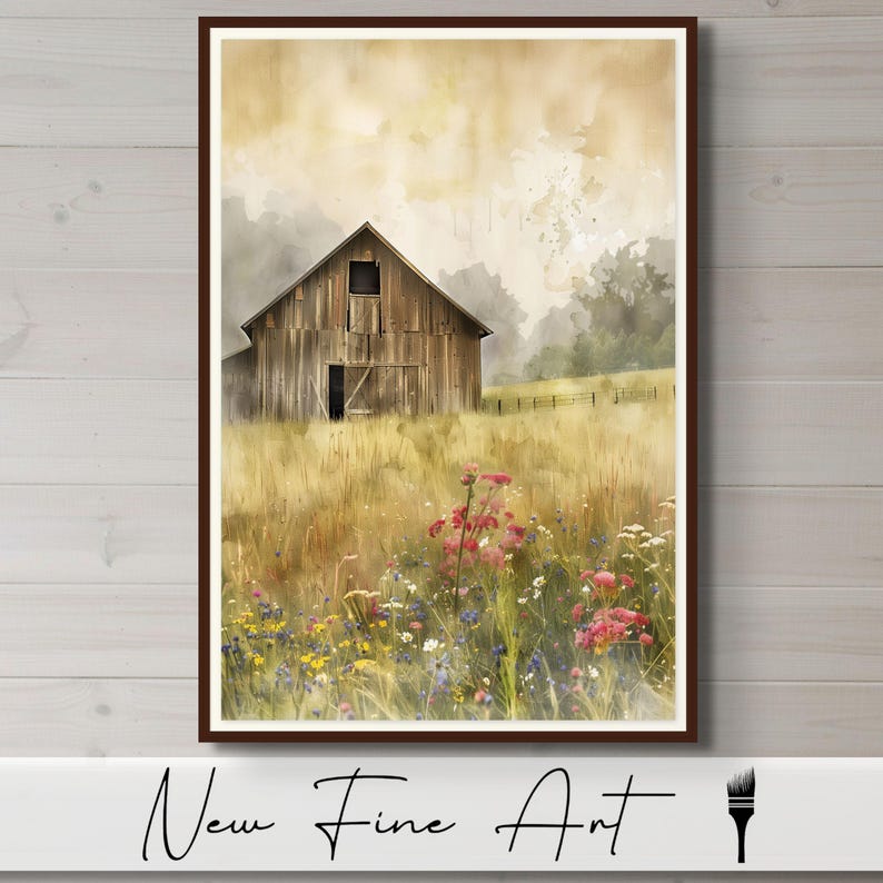 Rustic Barn Wall Art Wildflower Meadow Print – Country Farmhouse ...