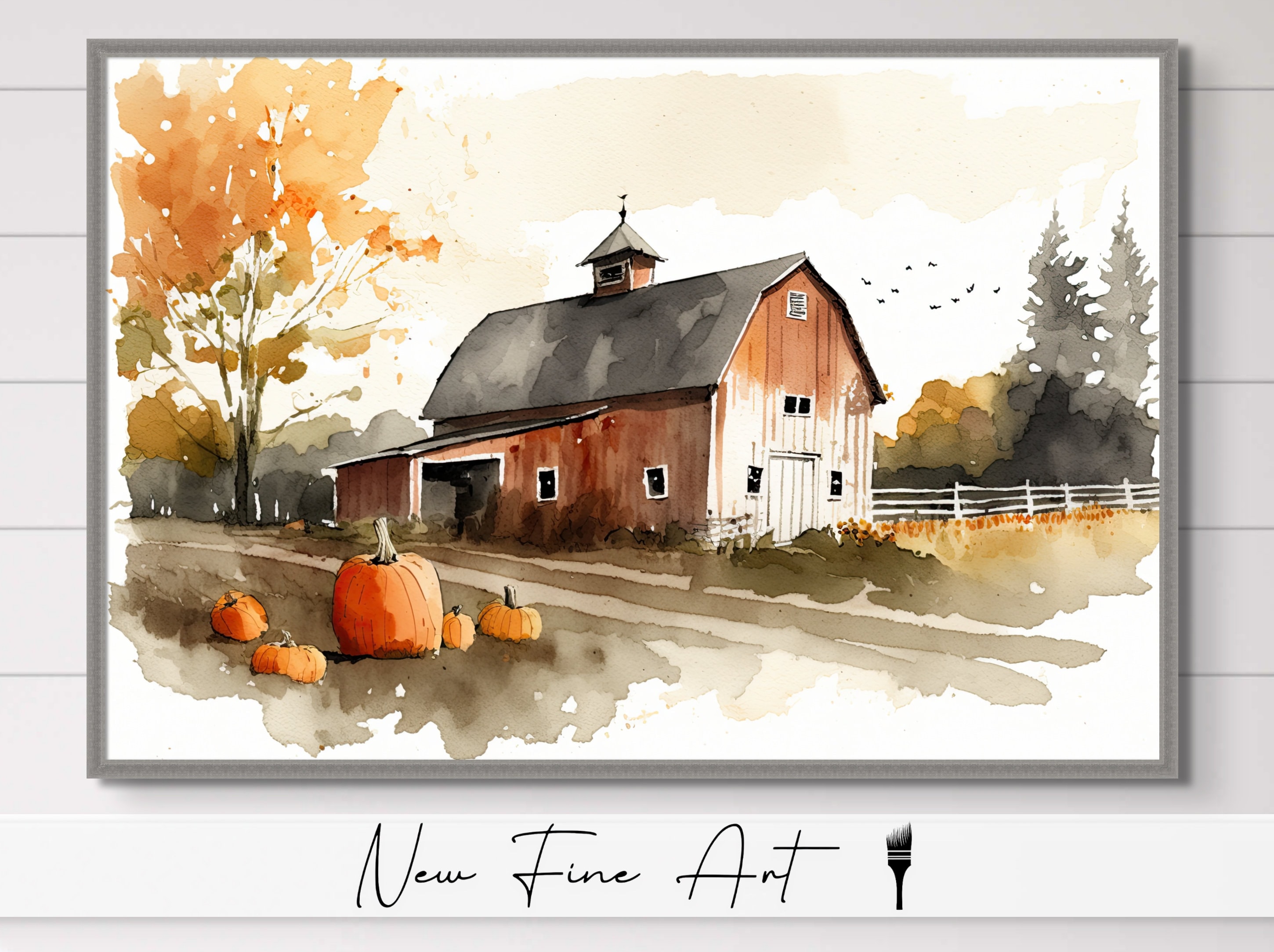 Farmhouse Pumpkin Patch Barn Wall Art, Rustic Print, Fall, Country ...