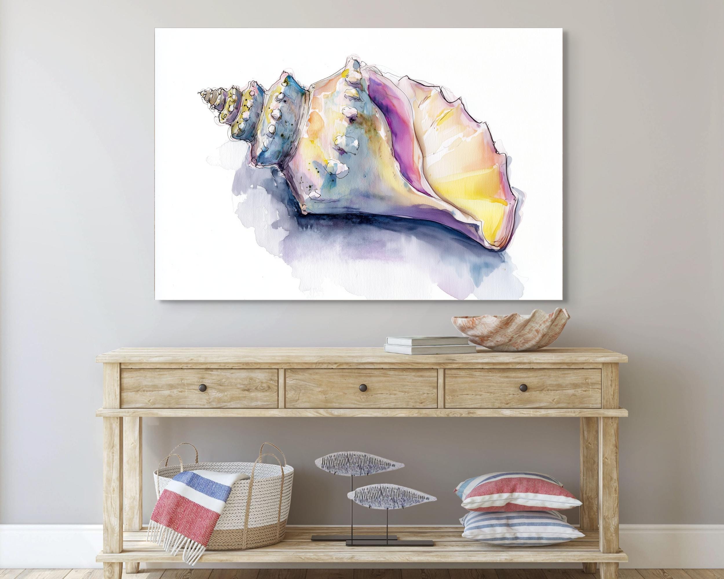 Conch Shell Watercolor Wall Art Print – Coastal Sea Shell Illustration ...