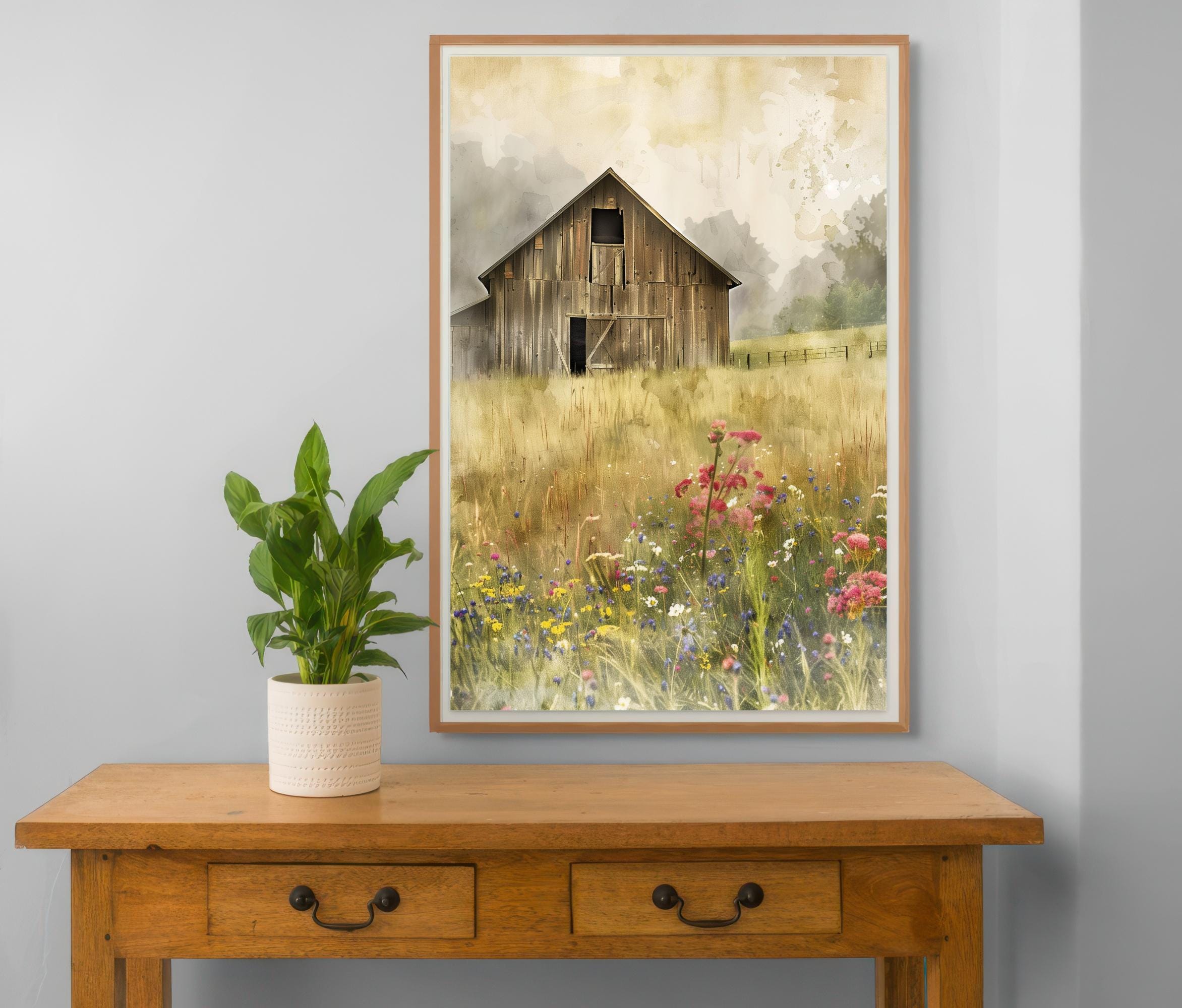 Rustic Barn Wall Art Wildflower Meadow Print – Country Farmhouse ...