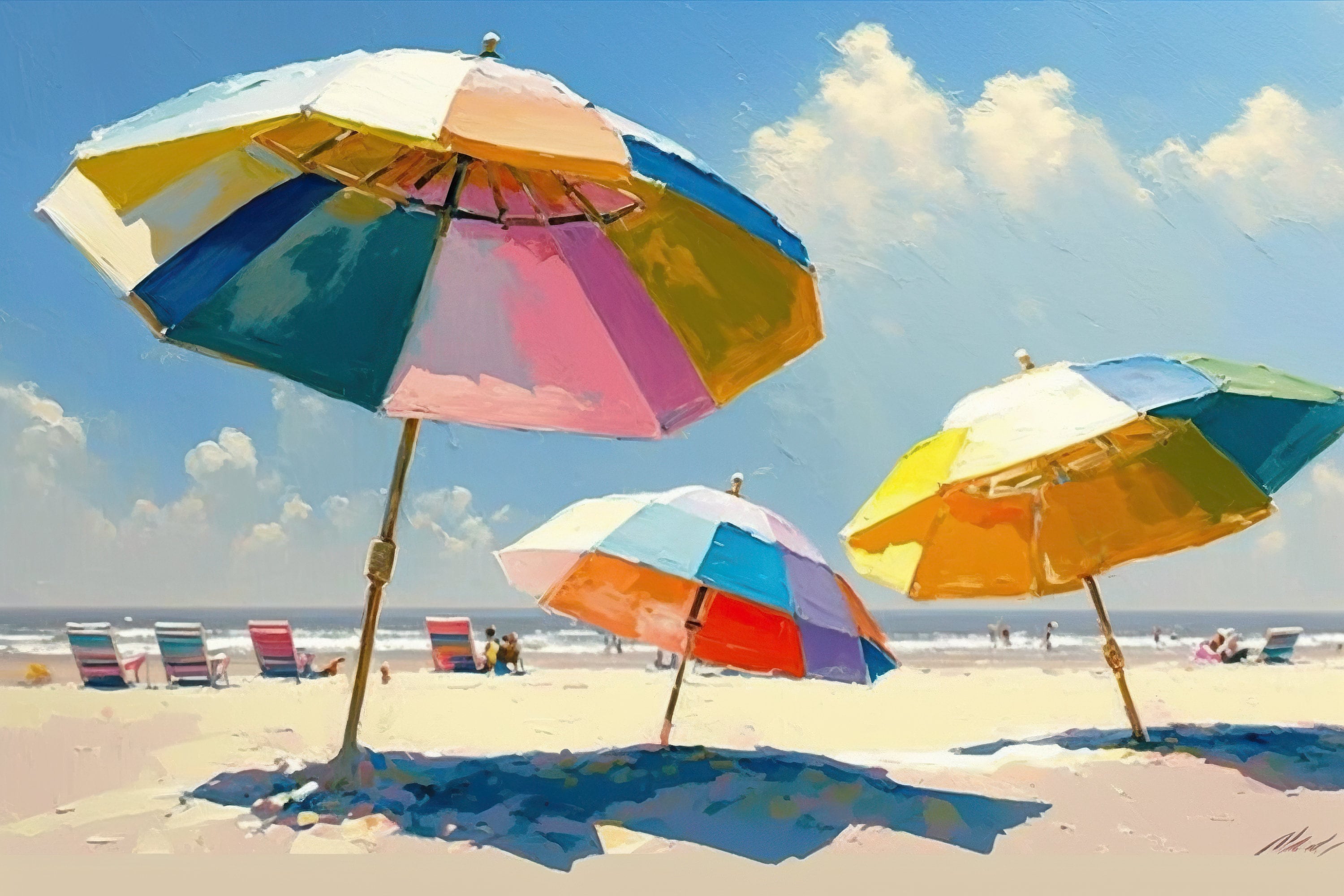 Beach Wall Art Colorful Beach Umbrellas Coastal Pop of Color Tropical Vacation Water Museum Quality Canvas or Print Etsy