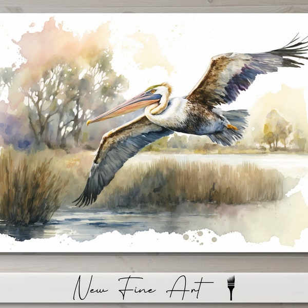 Watercolor, Pelican, Coastal Art, Bayou, Louisiana Wall Art, Coastal Farmhouse, Nature, Bird Art, Museum Quality Print or Canvas