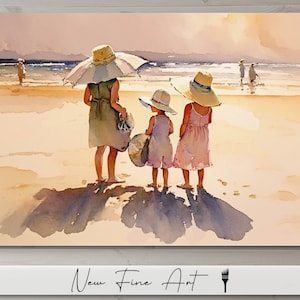 Coastal Wall Art, Grandchildren, Children at the Beach, Beach Memories, Coastal Farmhouse, Beach House Art, Museum Quality Canvas or Print