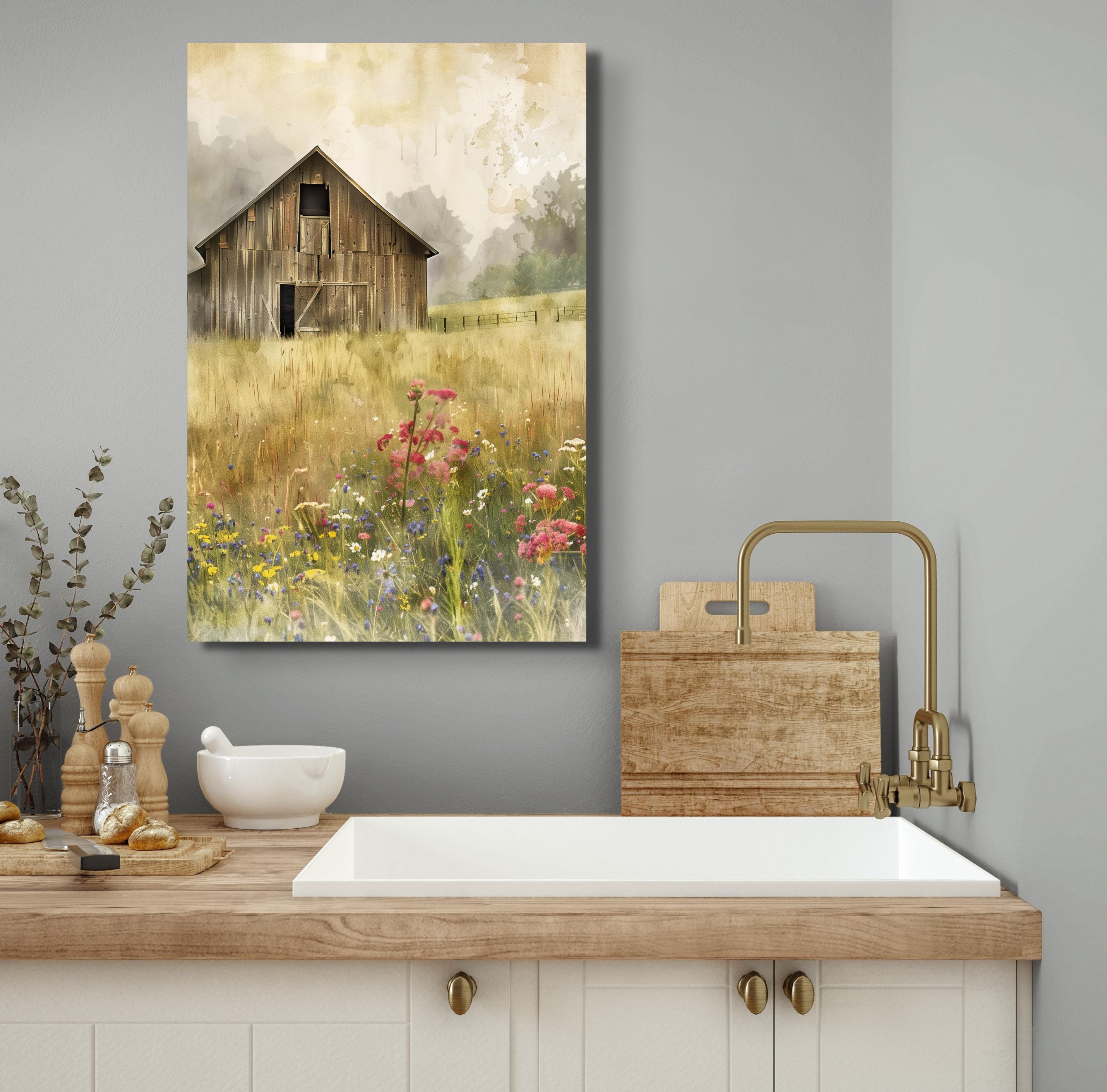Rustic Barn Wall Art Wildflower Meadow Print – Country Farmhouse ...
