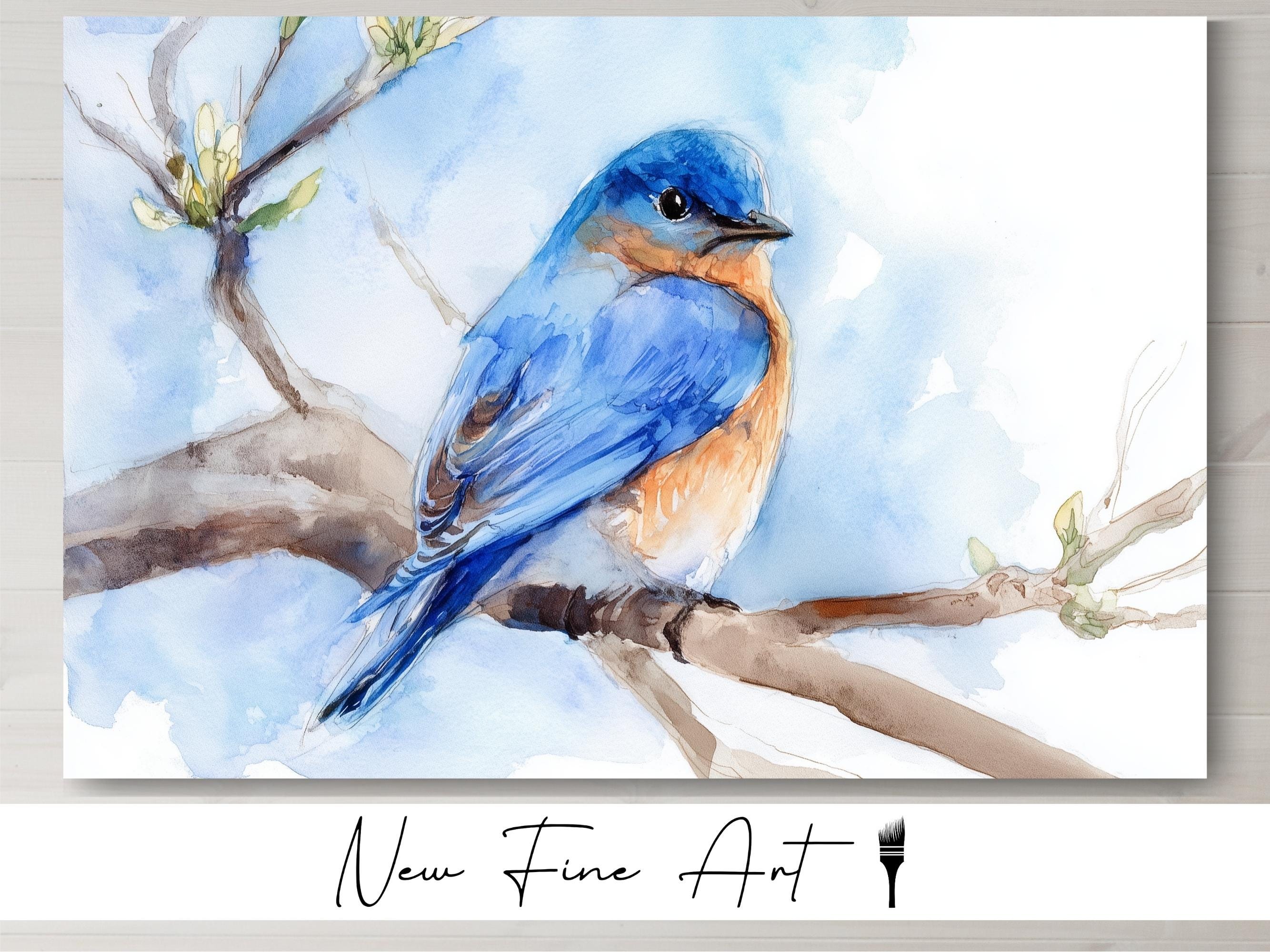 Spring Bluebird Wall Art – Vibrant Watercolor Bird Print, Eastern ...