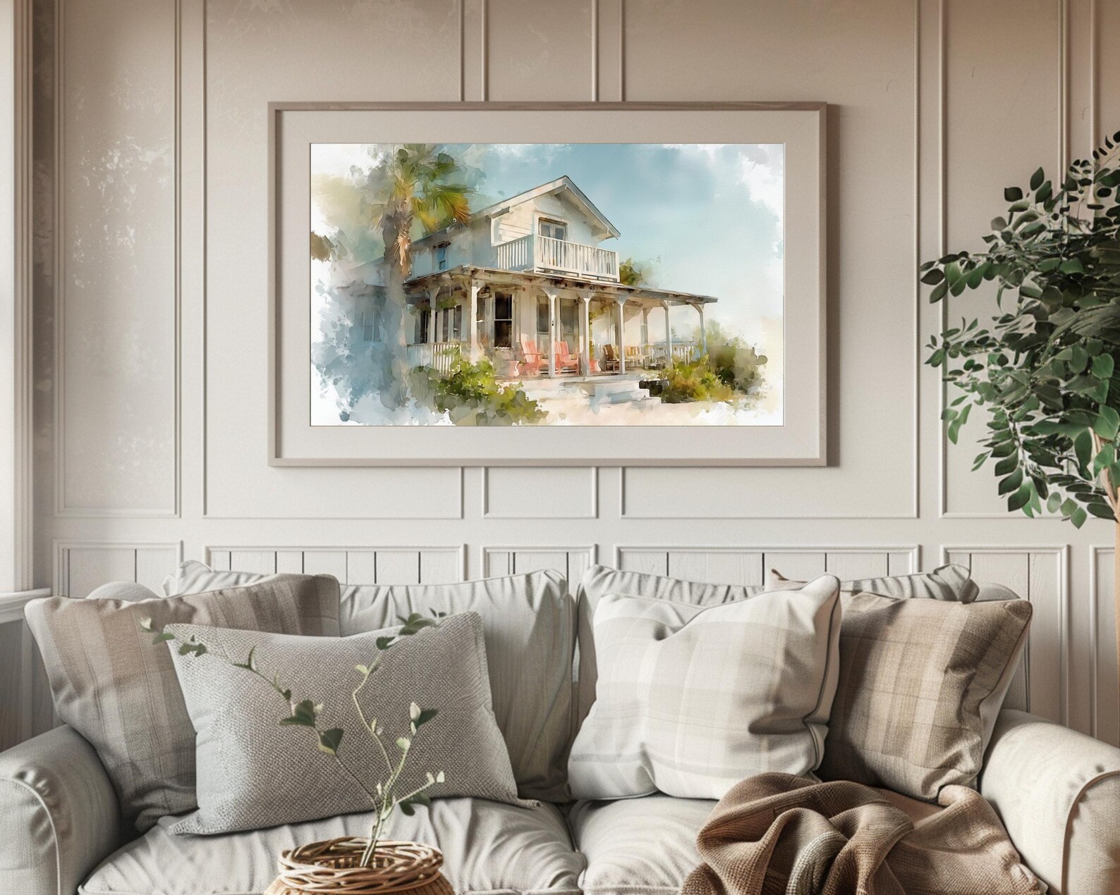 Vintage Coastal Cottage Wall Art | Serene Beach House Watercolor Print ...