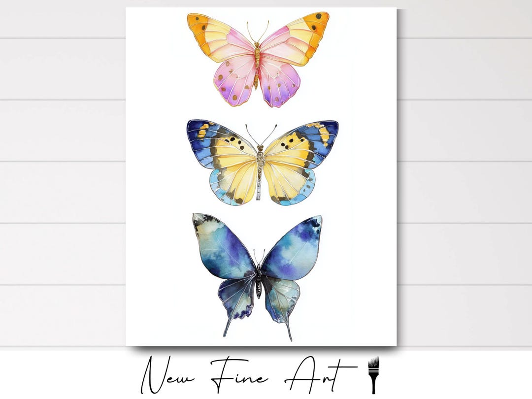 Watercolor Butterfly Wall Art Trio – Colorful Insect Print Set for ...