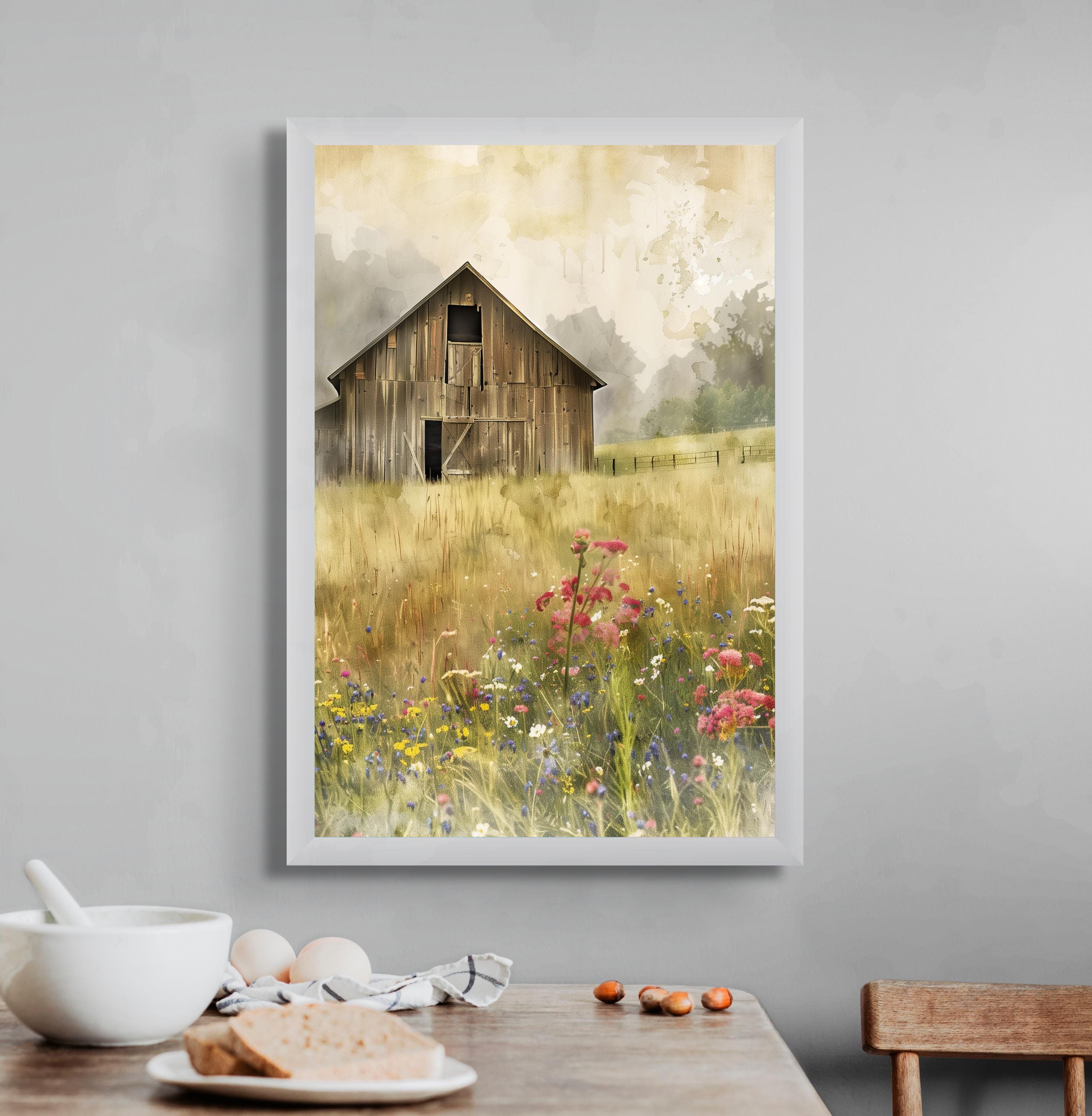 Rustic Barn Wall Art Wildflower Meadow Print – Country Farmhouse ...