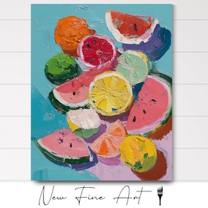 Colorful Fruit Wall Art Print for Kitchen – Watermelon, Lemon, Lime & Orange Painting – Bright Summer Citrus Artwork