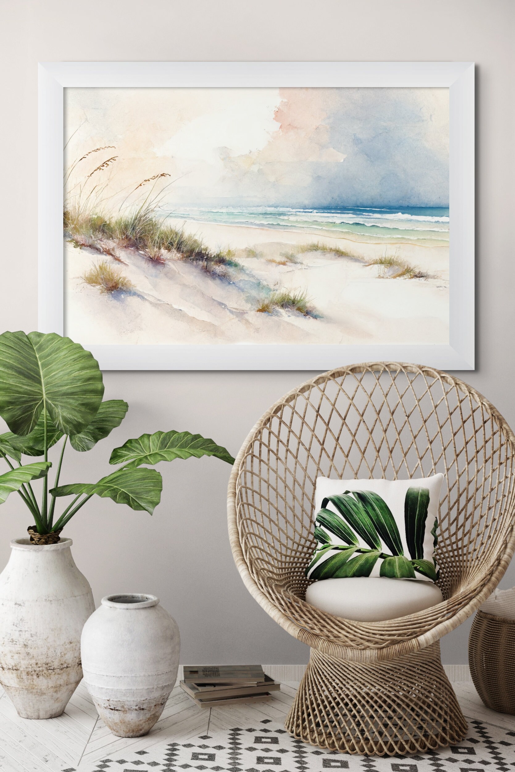 Sea Oats Print, Coastal Farmhouse, Beach Wall Art, Watercolor, White ...