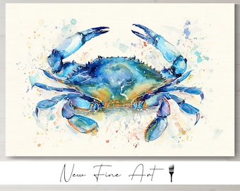 Blue Crab Coastal Wall Art Print Nautical Watercolor Ocean Animal Decor • Beach House Artwork • Chesapeake Bay Seafood Painting