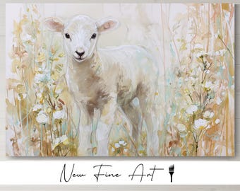 Lamb Nursery Wall Art Print – Light and Airy Farm Animal Watercolor Decor for Baby Room, Floral Pasture Animal Theme Artwork