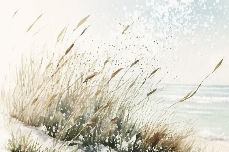 Sea Oats Coastal Farmhouse Beach Wall Art Watercolor White Etsy