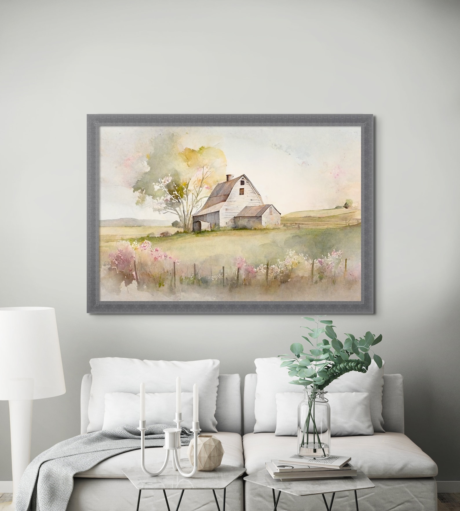 Farmhouse Flower Barn Wall Art, White Neutral, Rustic Print, Peonies ...