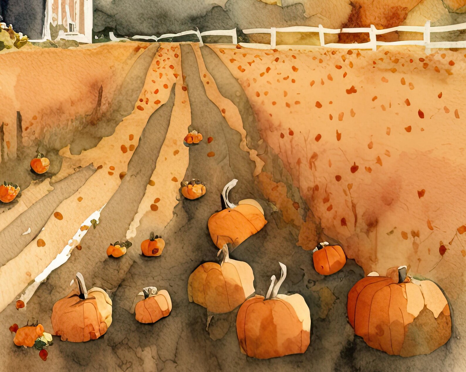 Pumpkin Patch Barn Watercolor, Autumn Harvest Farmhouse Decor, Country ...
