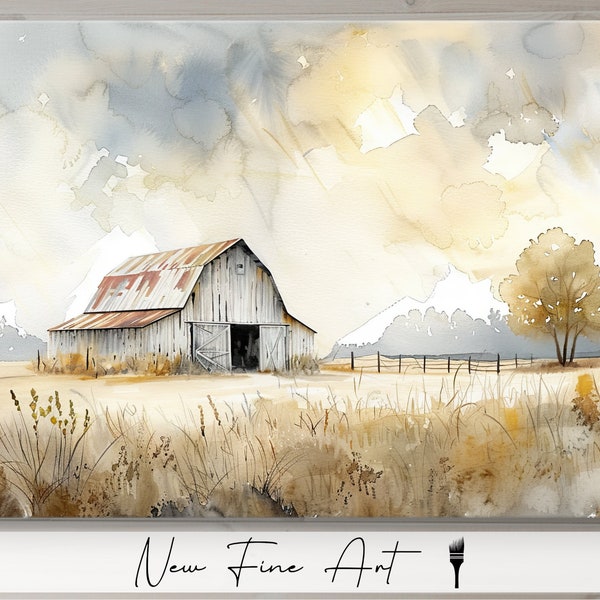 Rustic Barn Watercolor Art Neutral Countryside Farmhouse Decor Country Homestead Old Barn Art Print Neutral Colors Rural Barn Wood Southern