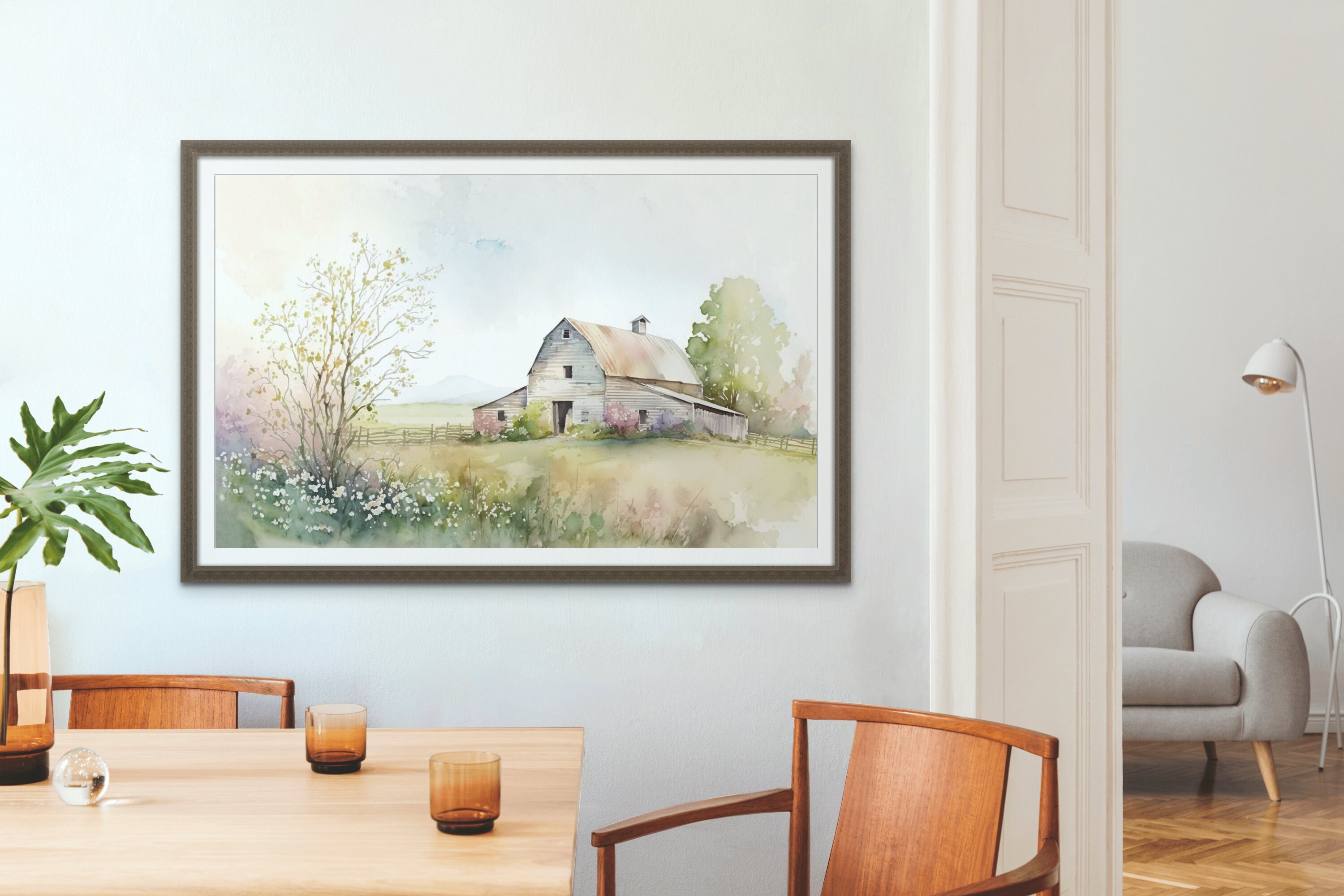 Extra Large Wall Art-Rural Farm Watercolor- Framed Canvas Large Wall A –  Hangout Home