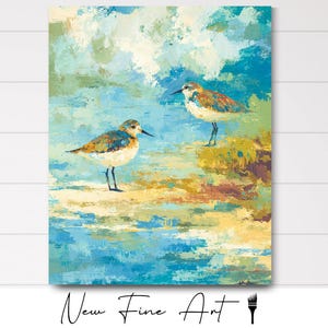Fluffy Sandpipers Painting, Coastal Wall Art, Beachy, Vacation, Nautical, Birds, Beach House, Modern Museum Quality Art Print or Canvas