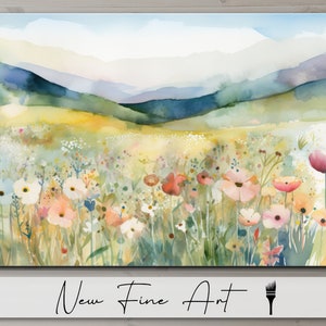 Flower Meadow Watercolor, Rustic, Abstract, Modern Farmhouse Landscape, Flowers, Wall Art, Floral, Museum Quality Canvas or Art Print