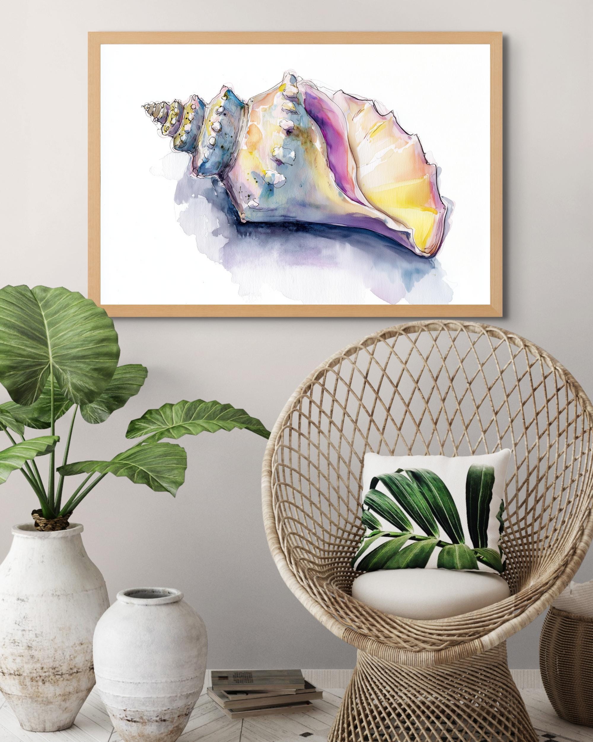 Conch Shell Watercolor Wall Art Print – Coastal Sea Shell Illustration ...