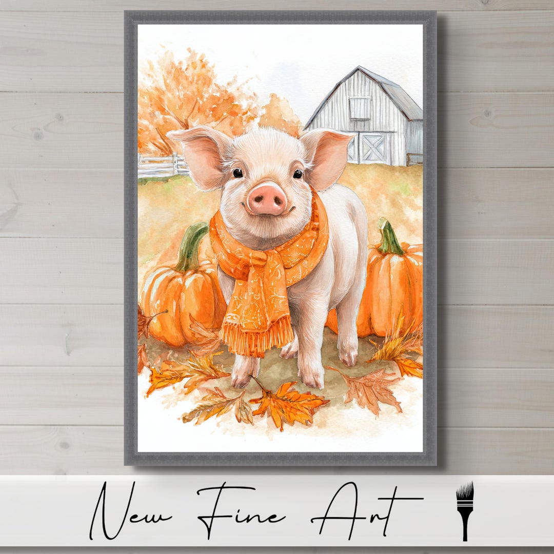 Potbelly Pig Fall Farmhouse Wall Art – Watercolor Baby Pig With ...