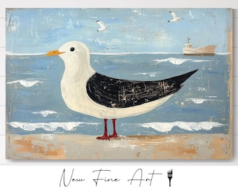 Seagull Wall Art Coastal Beach Nursery Décor – Nautical Ocean Bird Print, Rustic Seaside Artwork for Baby Room, Sea Gull Beach House