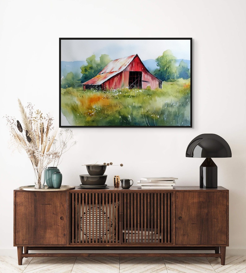 Rustic Red Barn Art Print – Watercolor Farmhouse Wall Decor, Country ...