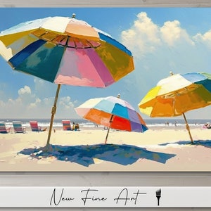 Beach Wall Art, Colorful, Beach Umbrellas, Coastal, Pop of Color, Tropical, Vacation, Water Museum Quality Canvas or Print