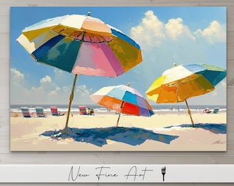 Beach Wall Art, Colorful, Beach Umbrellas, Coastal, Pop of Color, Tropical, Vacation, Water Museum Quality Canvas or Print