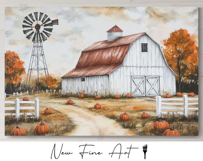Farmhouse Pumpkin Patch Barn Wall Art, Rustic Print, Fall, Country ...