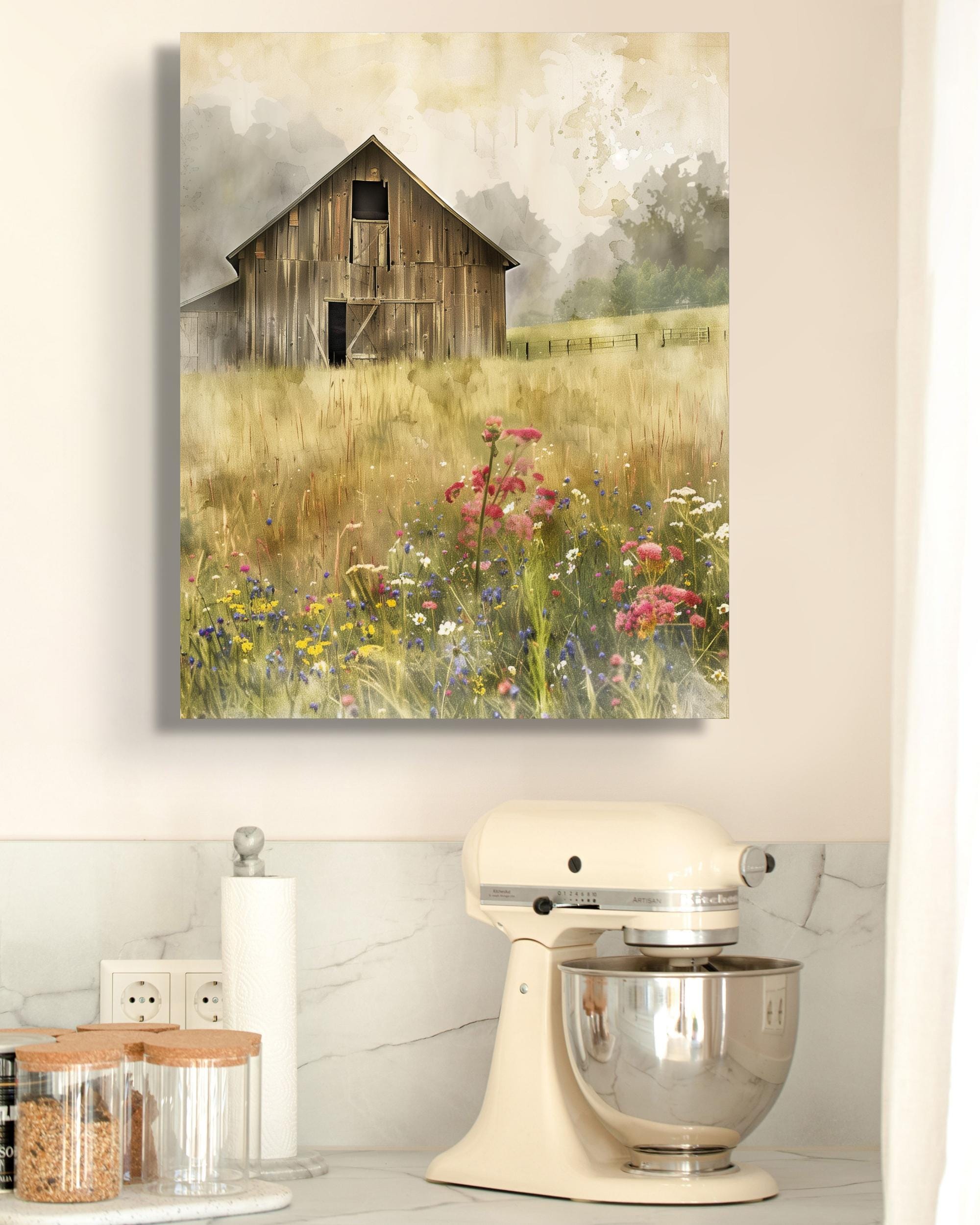 Rustic Barn Wall Art Wildflower Meadow Print – Country Farmhouse ...
