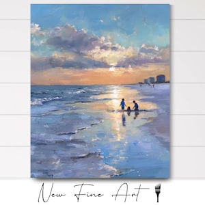 Florida Beach Art Grandchildren Building Sandcastle • Family Memories Wall Decor • Coastal Sunset Print for Grandparents’ Beach House